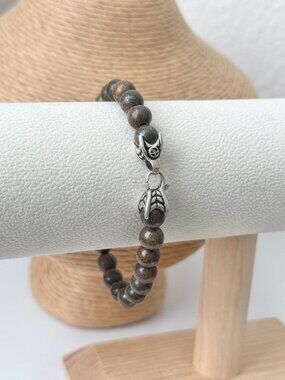 David Yurman Men's Sterling Silver 8mm Brown Spiritual Beads Bracelet